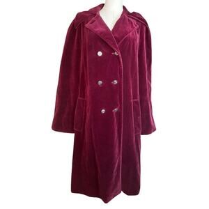 Vtg Betty Rose Burgundy Red Velvet Double Button 3/4 Length Coat Victorian Sz L?